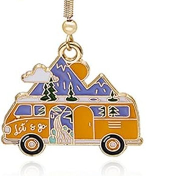 Let's Go Car Camping RV Vanlife Roadtrip Nomad Travel Dangle Earrings NEW - Picture 2 of 5
